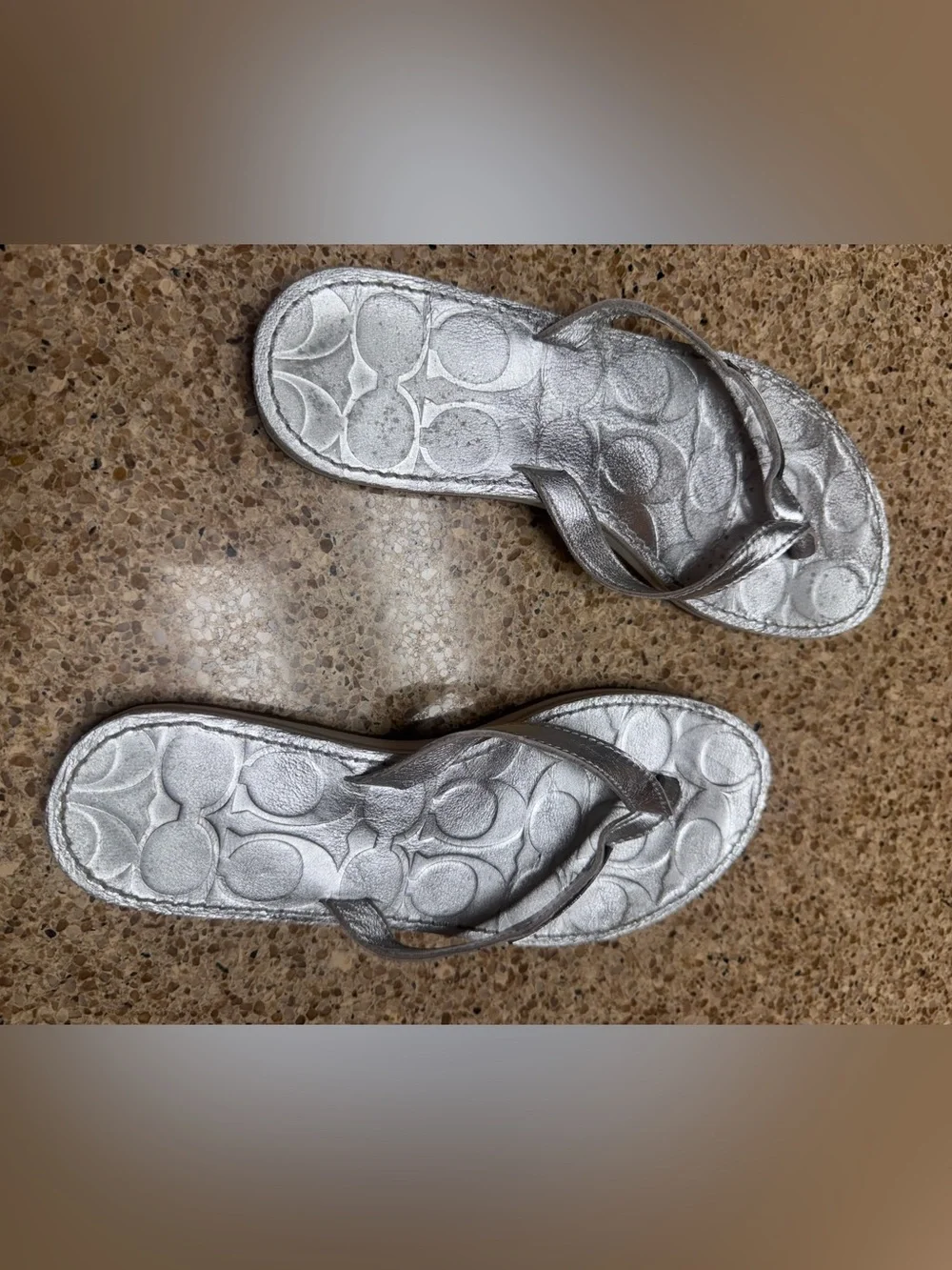 Coach Poppy Silver Women's Flip Flop Sandals - Metallic Casual Summer Slides